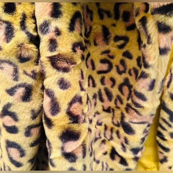 Leopard Print Sherpa Big Collar Jacket Mustard Lining Women Size Large NWT - Picture 5 of 9